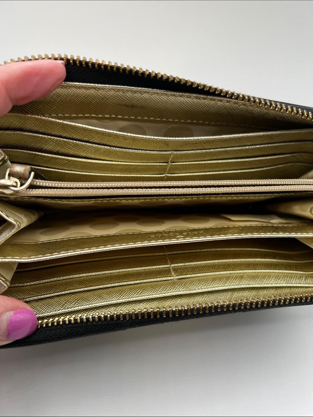 kate spade Black Zip Around Wallet with Gold Center Panel - Picture 8 of 8
